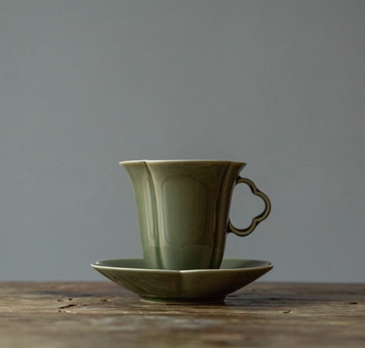 Tasse à Café Trèfle de Porcelaine Verte