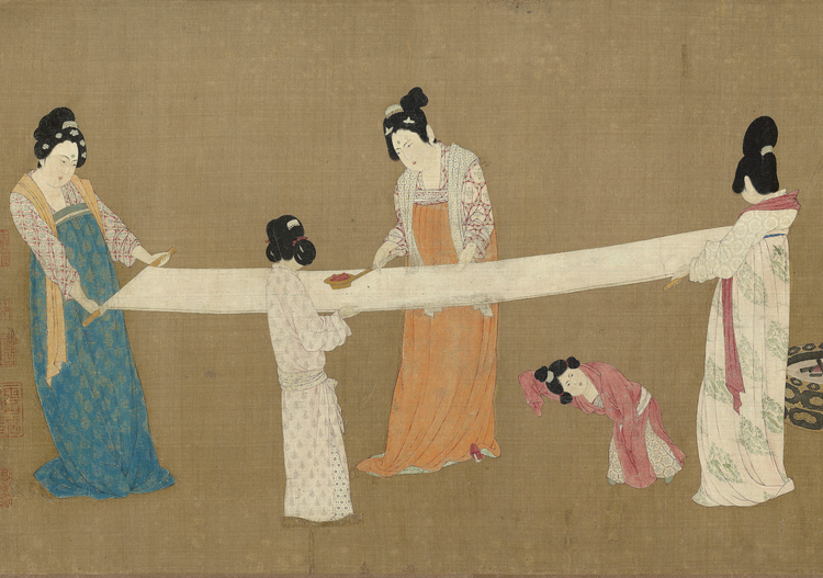 Peinture "Scène de travail - Femme au métier à tisser 捣练图