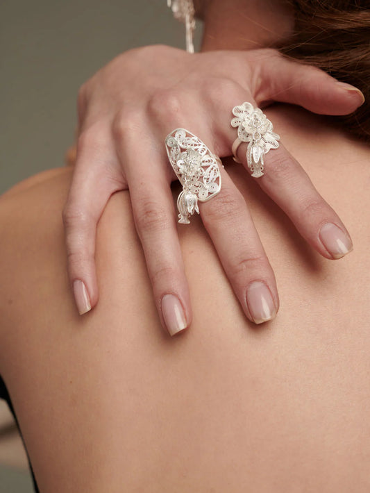 CUNZU| 穗SUI | Knitting silver rings with fish and bloom shaped hangings