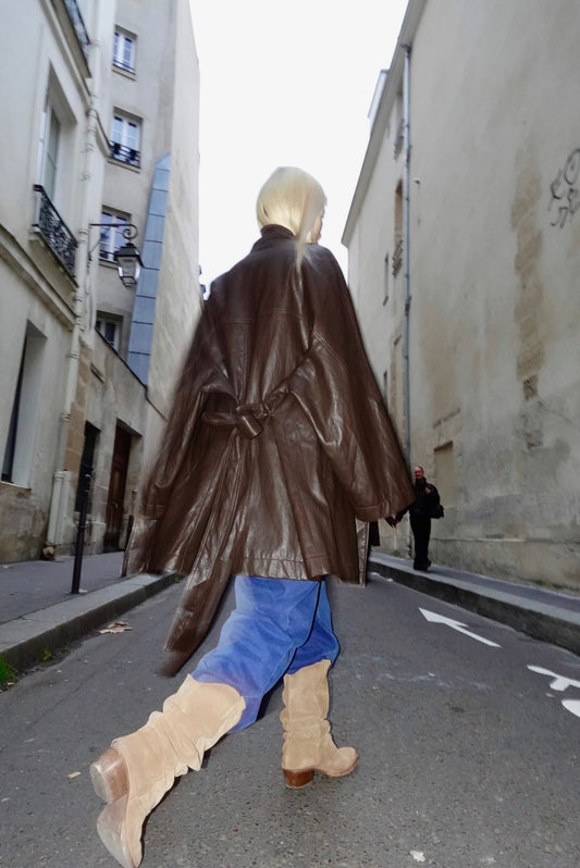 Oversize leather trench coat