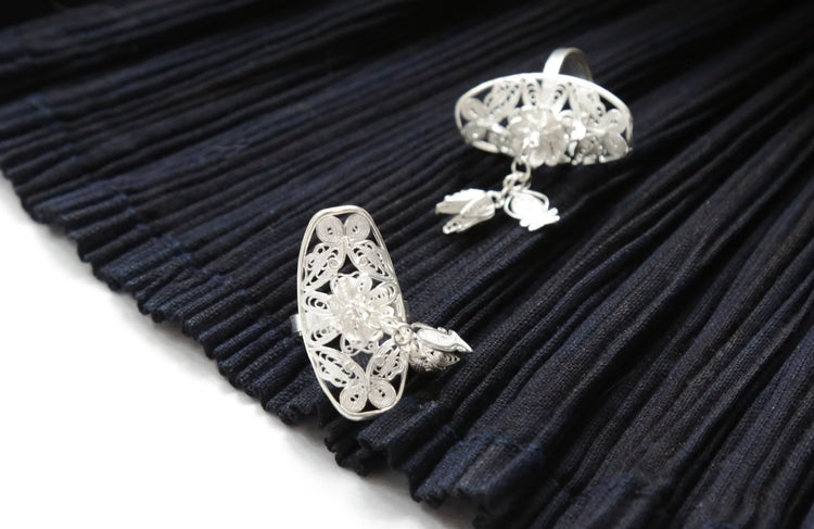 CUNZU| 穗SUI | Knitting silver rings with fish and bloom shaped hangings