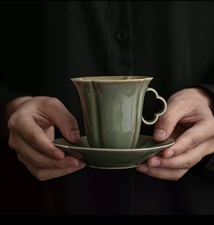 Tasse à Café Trèfle de Porcelaine Verte