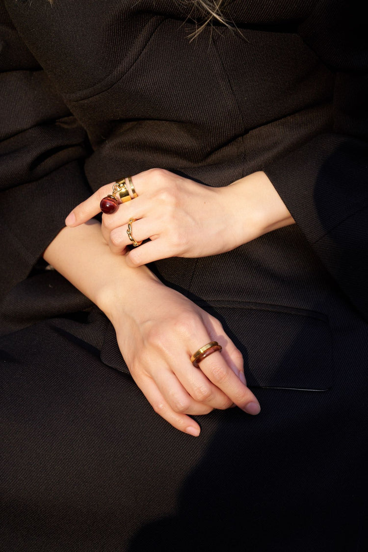 herherlin | Double-layer Ring with Red Tiger's Eye 红虎眼石素纹