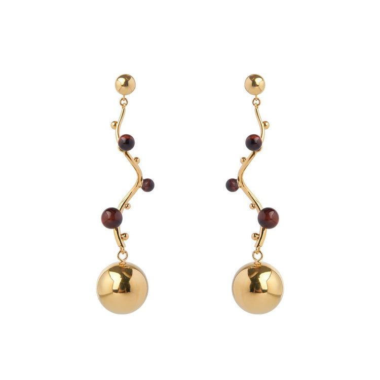 herherlin|Spherical Red Tiger's Eye Earring 球形红虎眼石