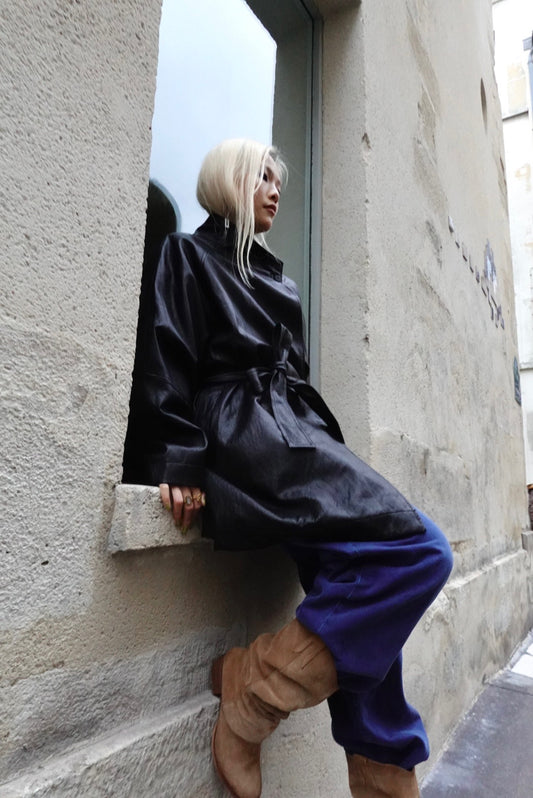 Oversize leather trench coat