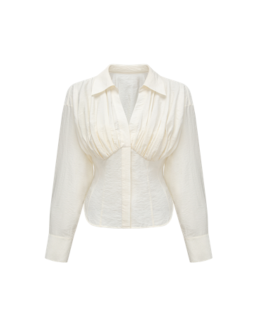 26 Years old ｜Pleated waist Structured Blouse / white