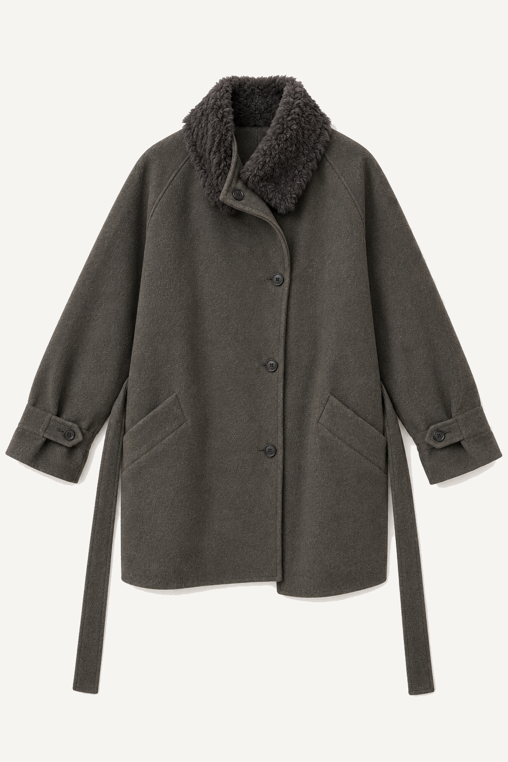 MIST | AW26 Belted Faux-Fur Collar Coat