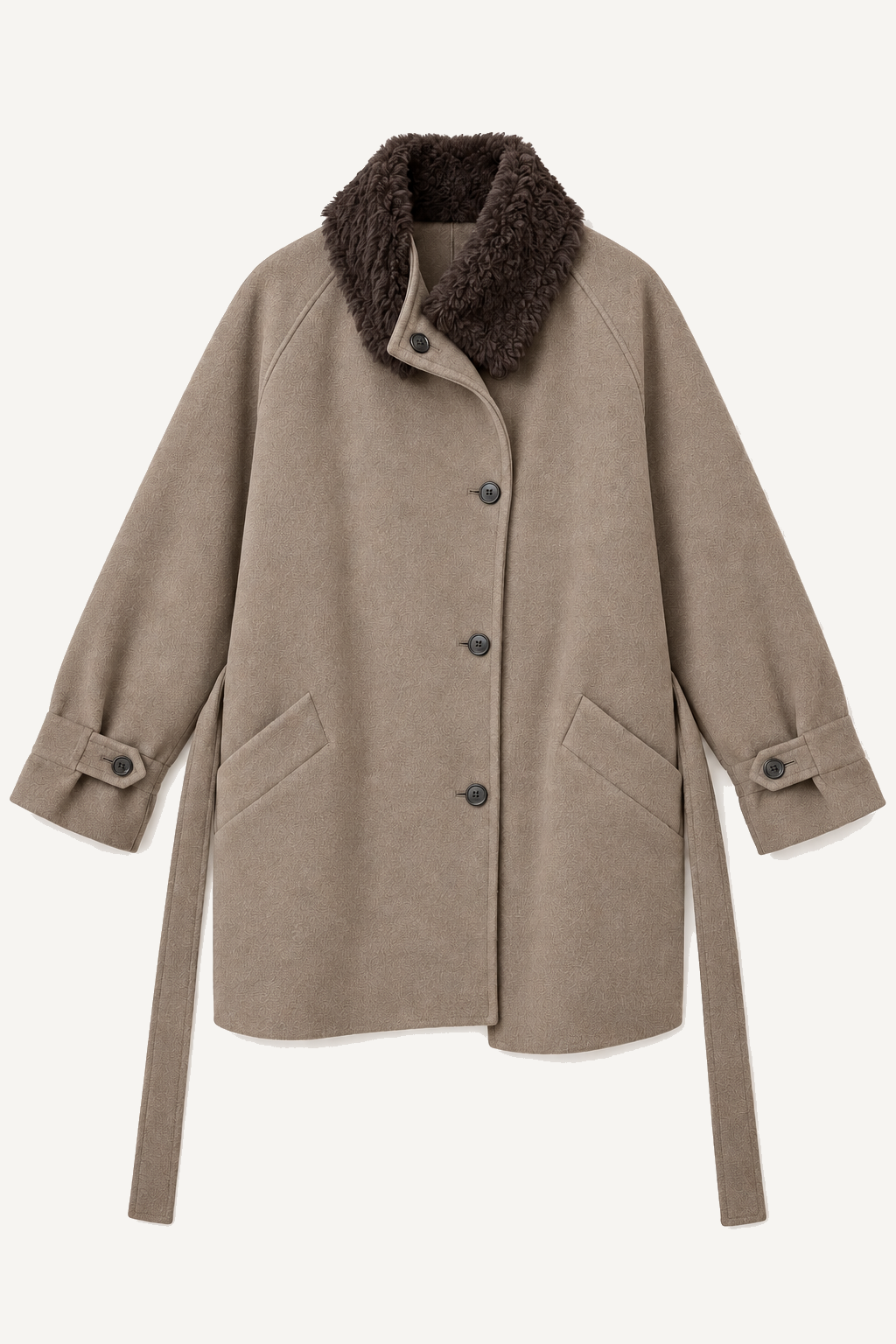 MIST | AW26 Belted Faux-Fur Collar Coat