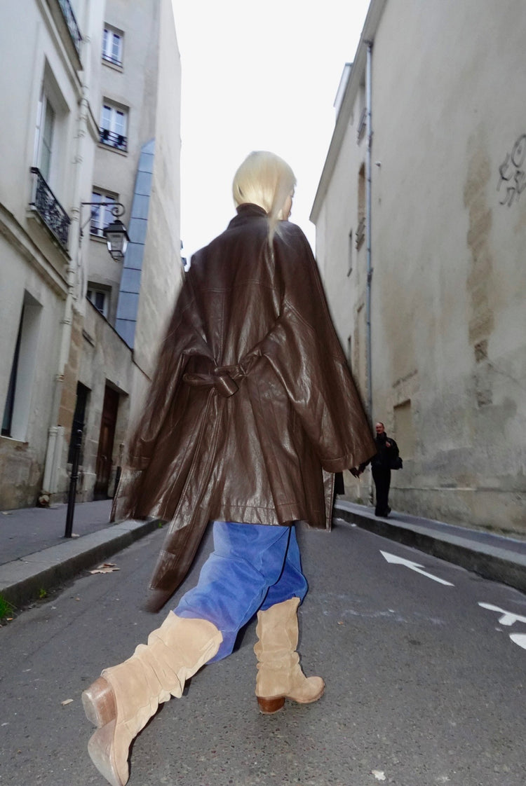 Oversize leather trench coat