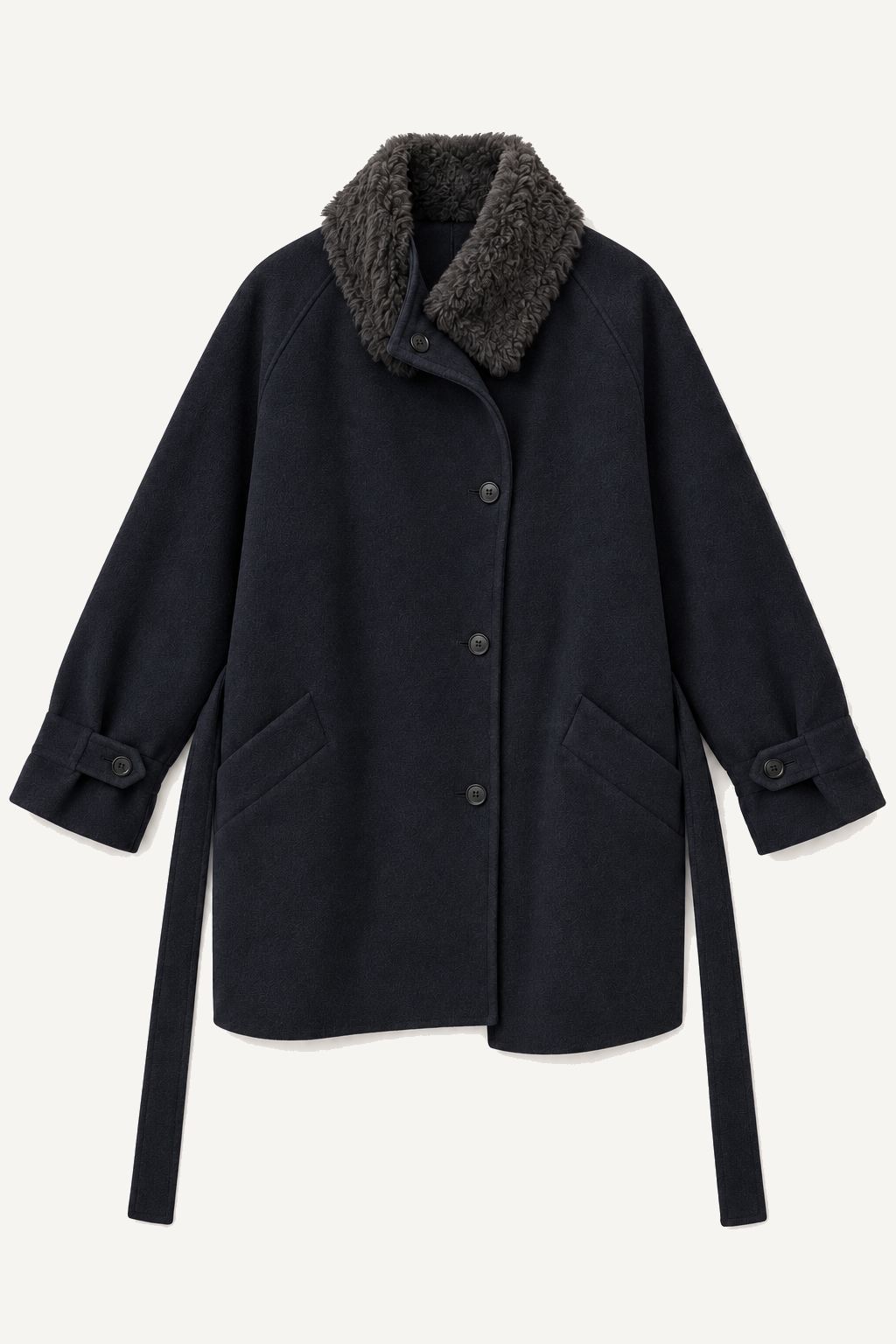 MIST | AW26 Belted Faux-Fur Collar Coat