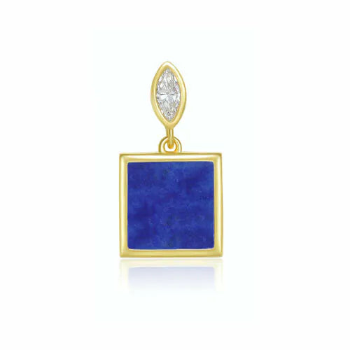 Tracey Chen| 天然小正方青金石未來鑽石耳釘 (单只） Natural Small Square Lapis Lazuli Future Diamond Earring （Single, Not A Pair)