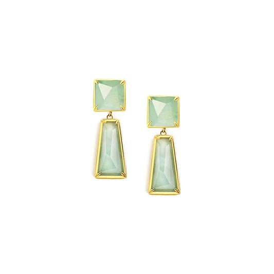 Tracey Chen|    天然翡翠中方梯形耳飾 Natural Jadeite Geometric Small Square Trapezoid Earrings