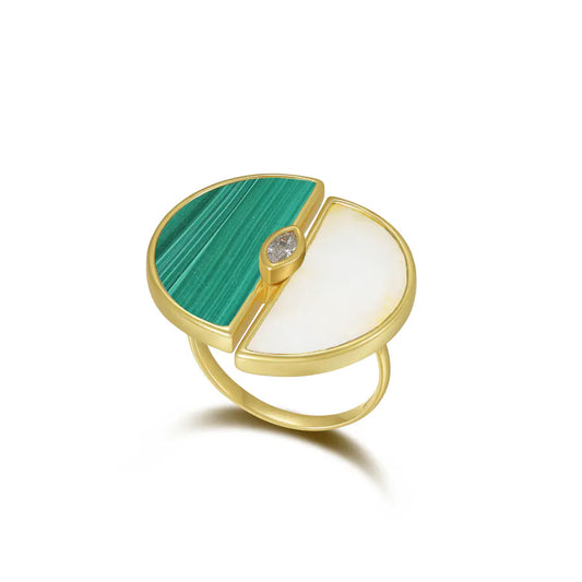 Tracey Chen| 天然雙半圓白翡未來鑽石戒指 Natural Double Semicircular Jadeite Future Diamond Ring