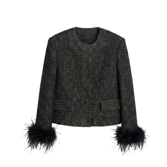MIST | Jacket with Detachable Fur Trim Cropped