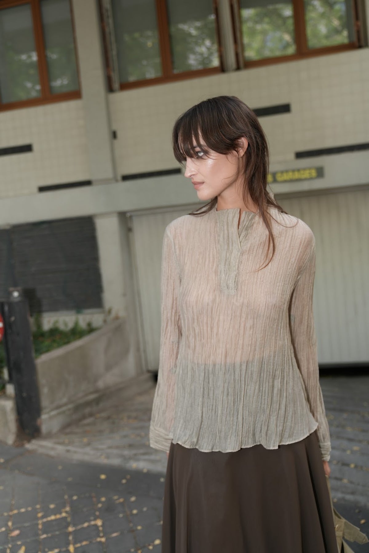 MIST | AW26 Textured Sheer Bell-Sleeve Top