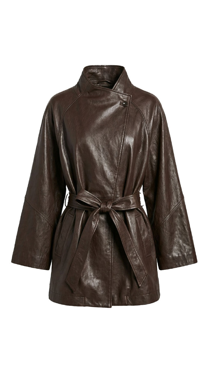 Oversize leather trench coat