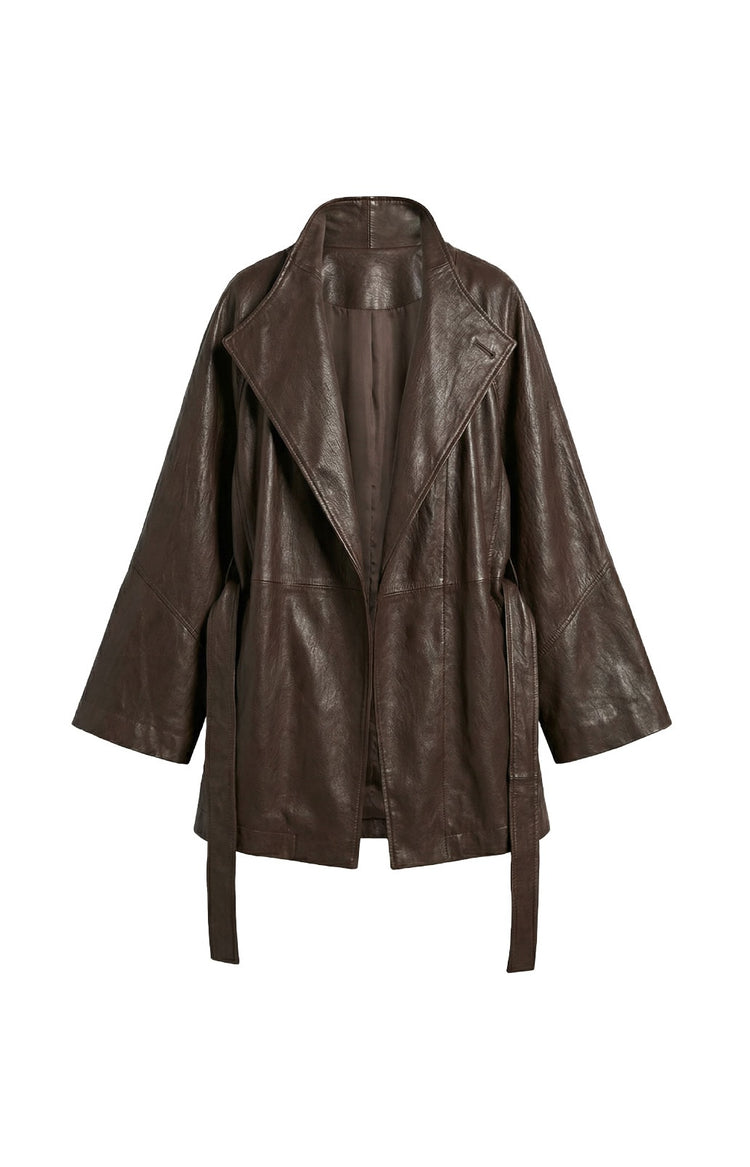 Oversize leather trench coat