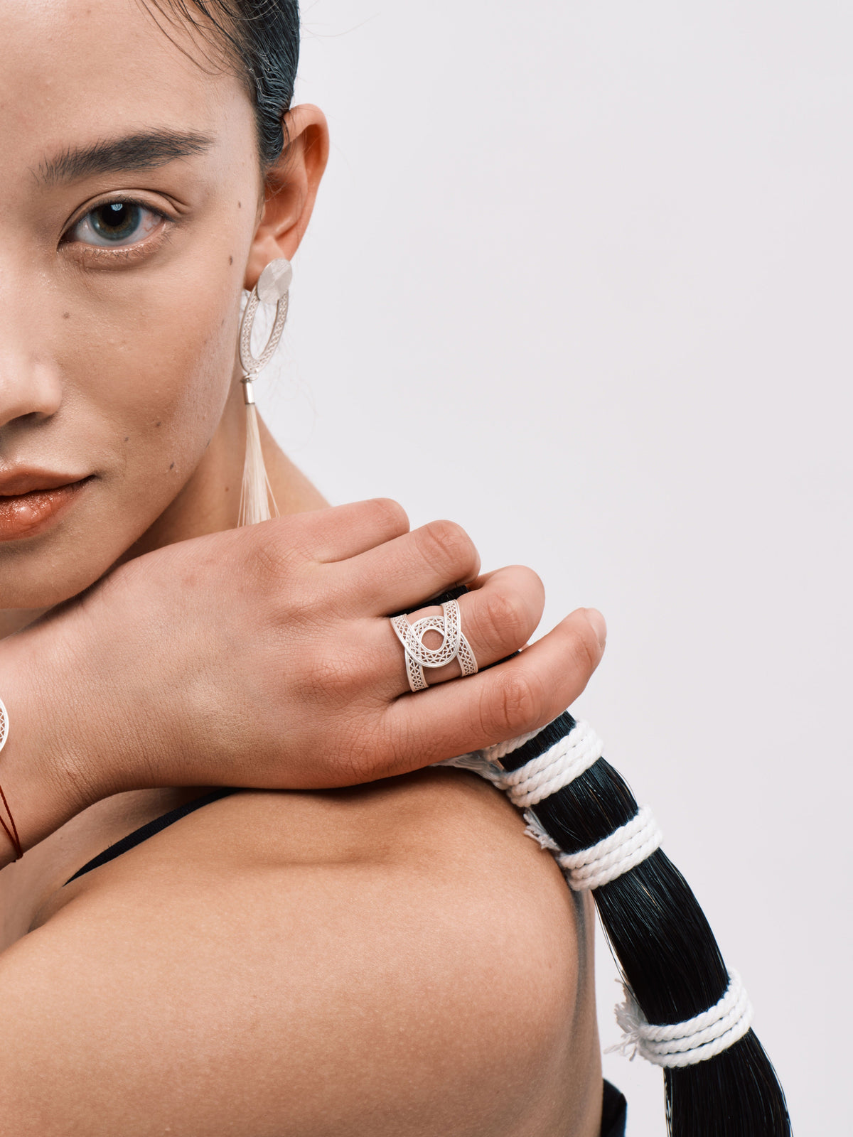 DISTANT HANDS Double Hoop Filigree Ring — official model photograph