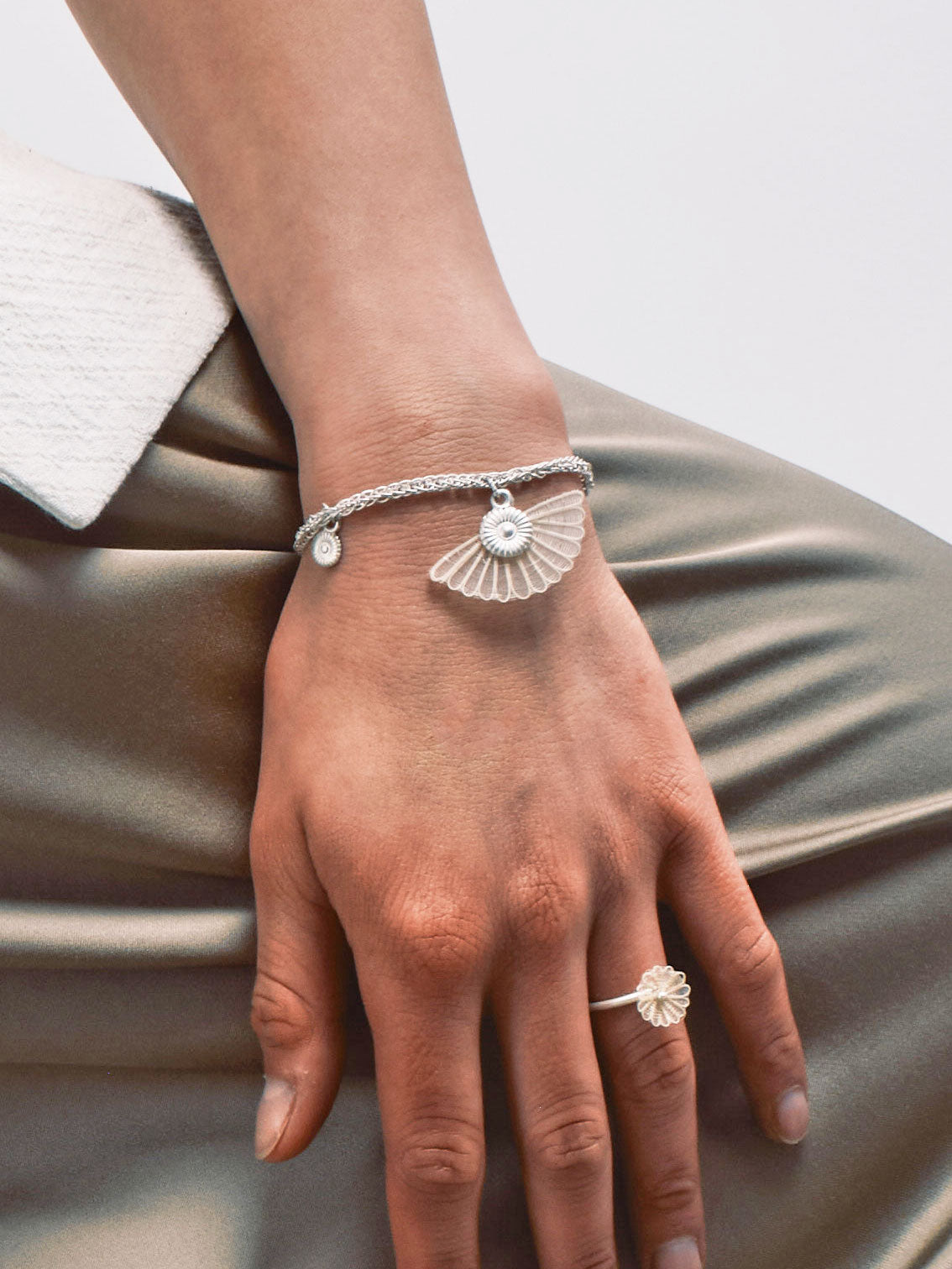 DISTANT HANDS Moon Horsehair Silver Bracelet — official model photograph