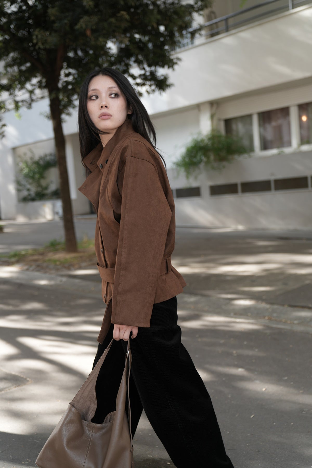 SS26 Slouchy Hobo Bag carried by a model in Paris